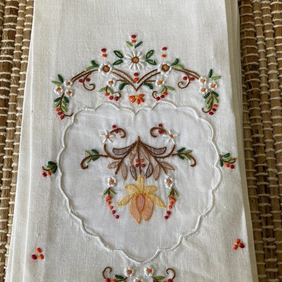 Four Mid Century Hand Embroidered Table Napkins - Picture 9 of 12